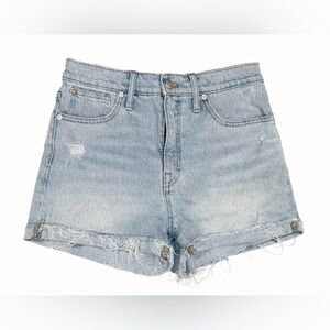 Madewell Light Wash Distressed Denim Shorts Raw Hem High Rise
Size 28